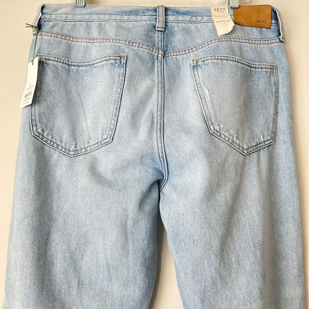 AE77 Organic Cotton The Crop Flare Busted Knee Jeans Blue 33 - Picture 13 of 13